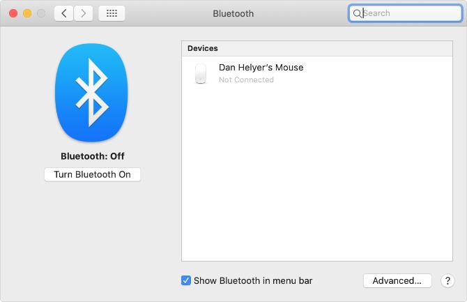 Botão Ativar Bluetooth nas Preferências do Sistema Mac