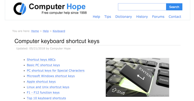 Este site útil é conhecido como Computer Hope