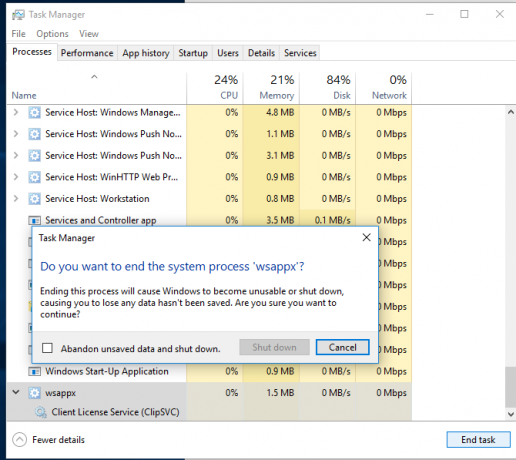 O que é o wsappx e por que a ram alta da CPU emite o Windows 10