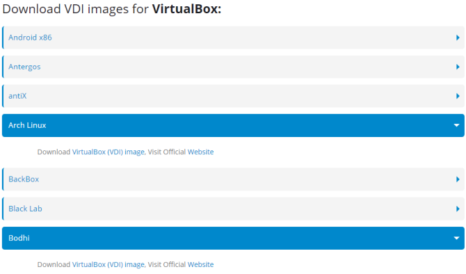 Faça o download do VDI das caixas do SO