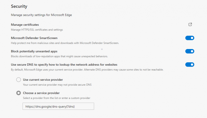 Provedor de alteração de DNS do Microsoft Edge