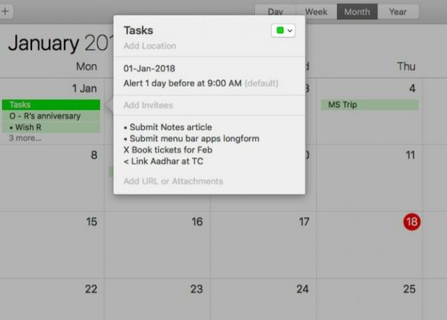 Usando o Calendário para um diário com marcadores no Mac