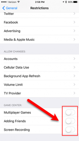 restrições do game center