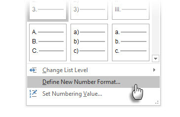 Alterar o formato padrão da lista numerada