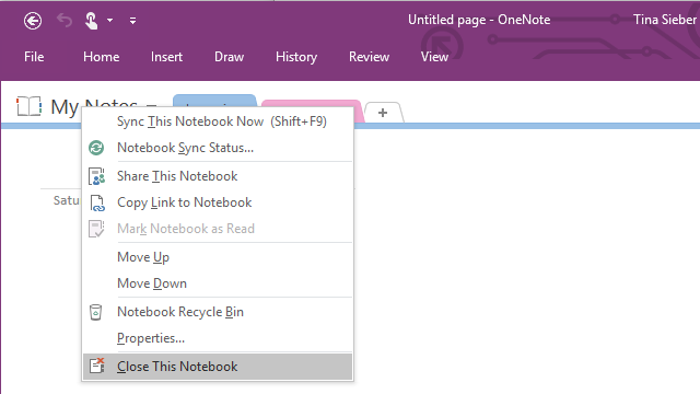 Bloco de anotações do OneNote Close