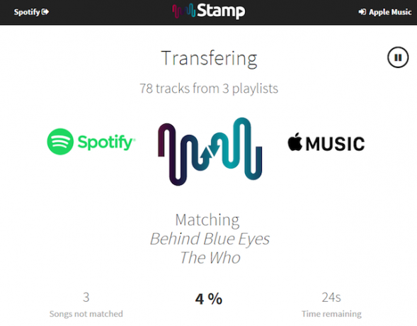 Importar-playify-playlists-para-Apple-Music-Stamp-transferting