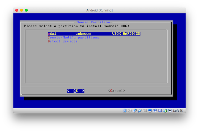Como executar aplicativos Android no macOS, escolha a partição