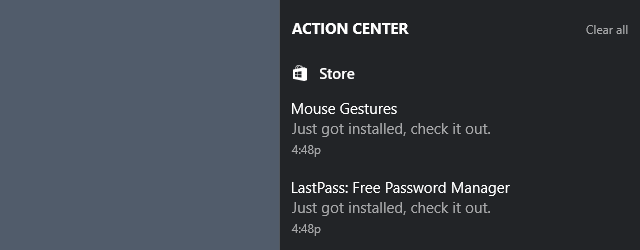 Notificação do Store Action Center