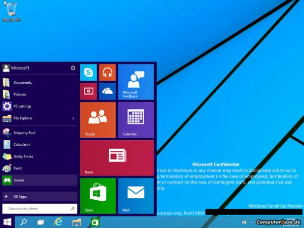 Windows 9 Desktop / vazamento no menu Iniciar 2014