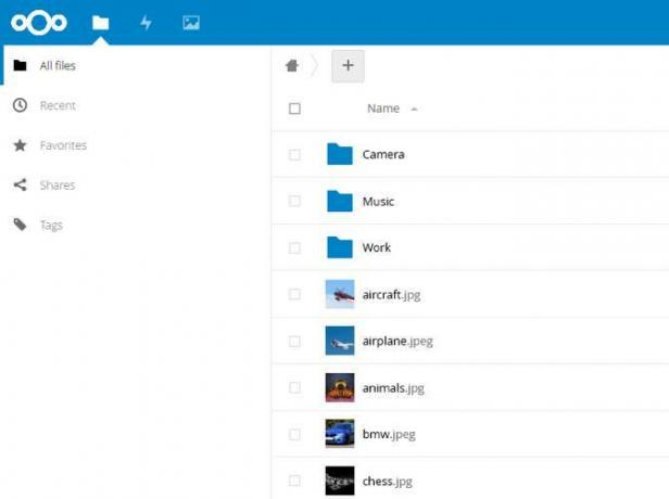 Interface com o usuário Nextcloud