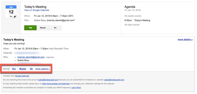 Opções de mensagens do Google Agenda