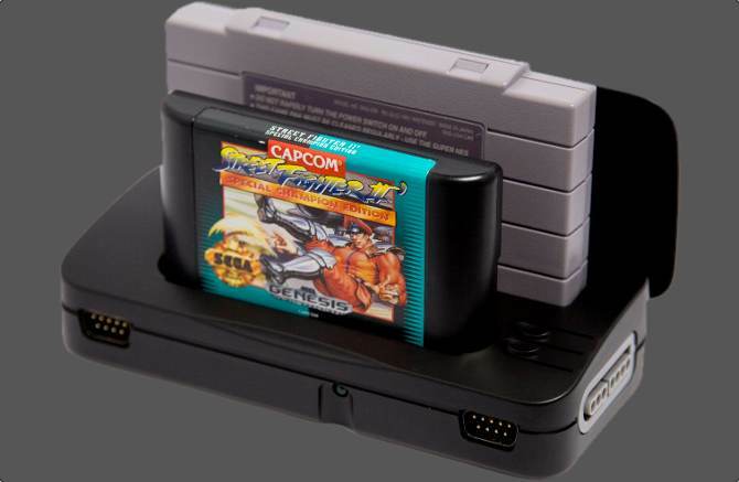 O Retrode 2 com cartuchos SNES e Genesis