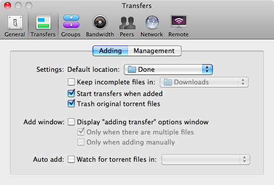 Como acionar remotamente um download de Torrent via e-mail [Mac] configurações de transmissão