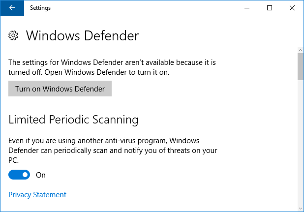 Verificação periódica do Windows Defender