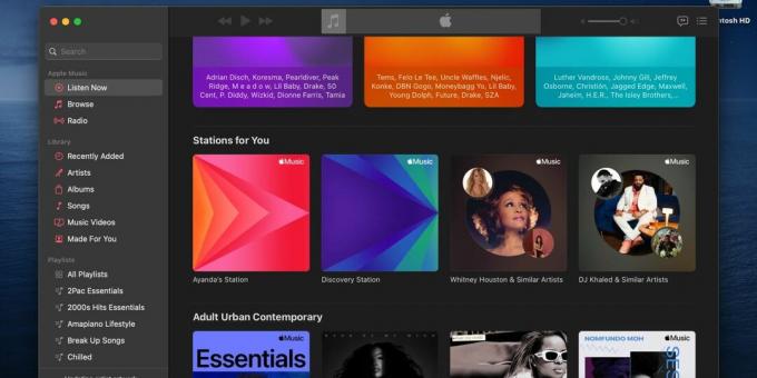 seção estações para você no aplicativo de desktop Apple Music