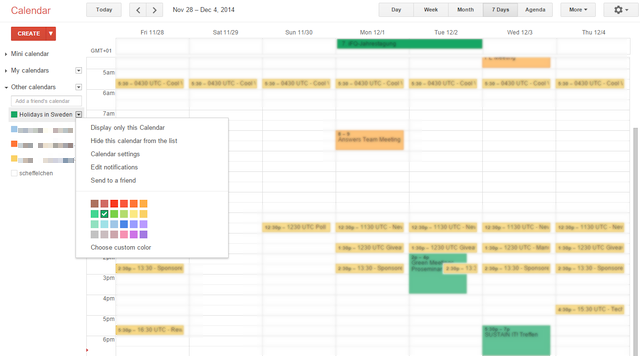 Código de cores do Google Agenda