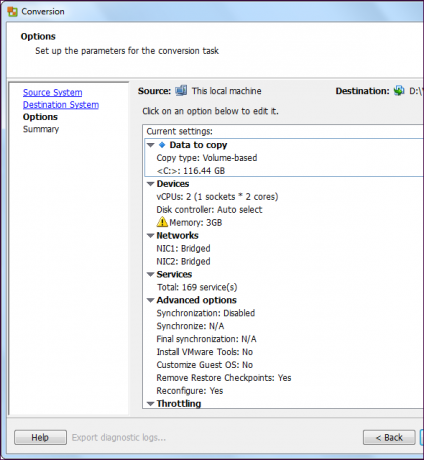 Opções do vmware-vcenter-converter-conversion