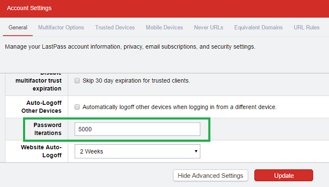 iterações de senha lastpass