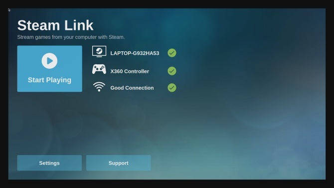 Menu principal de configuração do Steam Link