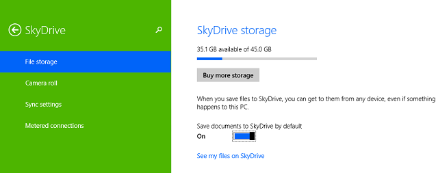 Opções de armazenamento do SkyDrive