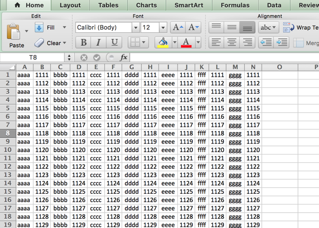 texto fixo importado pelo excel