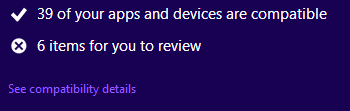 Resultados da verificação de compatibilidade do Windows 8.1