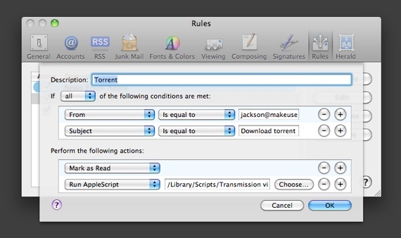 Como disparar remotamente um download de Torrent via regra de e-mail [Mac]