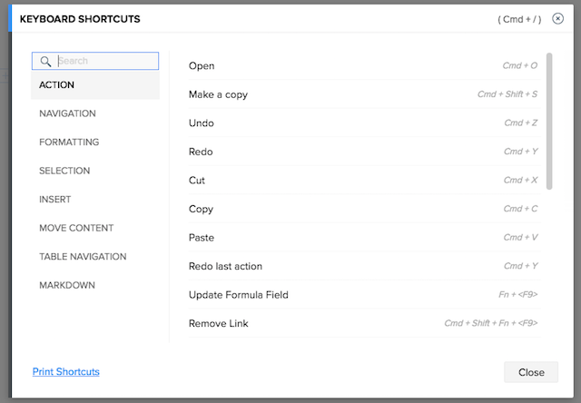 zoho-writer-keyboard-shortcuts