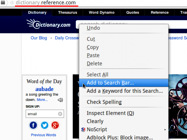 adicionar à pesquisa no menu de contexto