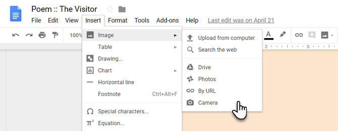 Inserir imagens no Google Docs