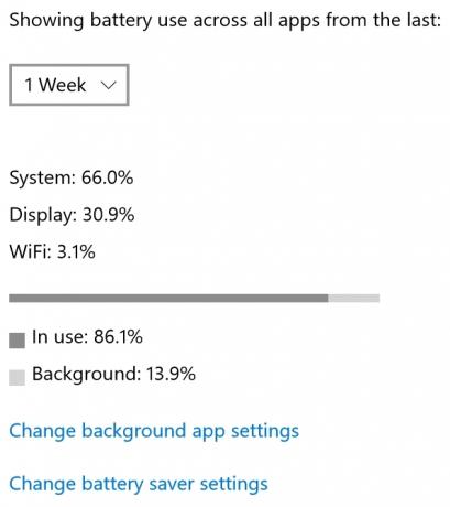 Uso da bateria do Windows 10 1 semana