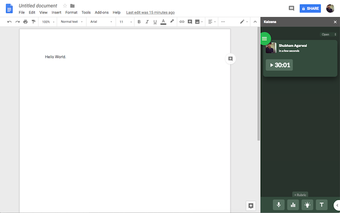 Complemento do Kaizena do Google Docs