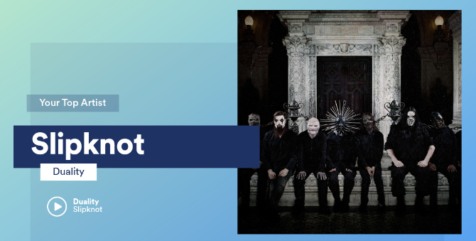 Meu melhor artista, Slipknot, conforme exibido pelo Spotify. Mim