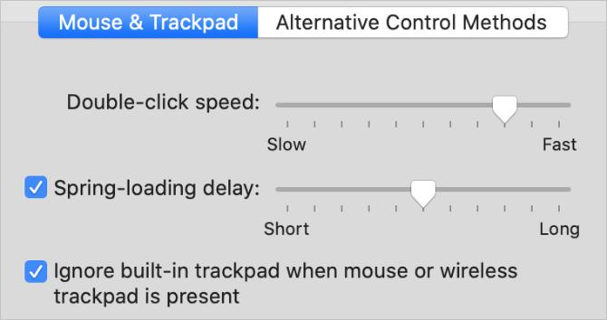 Ignorar a opção de trackpad embutido nas Preferências do sistema de acessibilidade