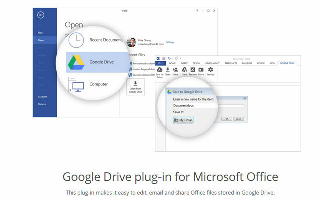 Plug-in do Google Drive para Office 2016