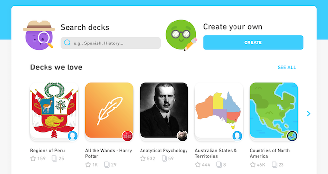 Este site útil é conhecido como Tinycards / Duolingo, que oferece ferramentas de memorização