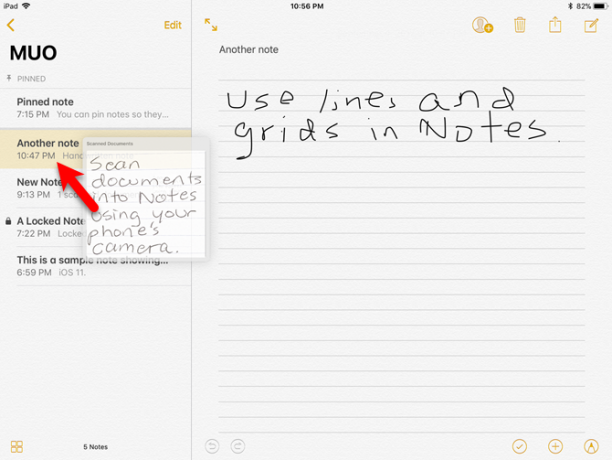 arrastar e soltar entre notas ios 11