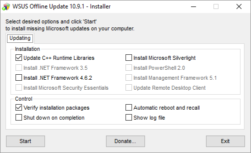 O Windows Update não funciona no Windows 7 e 8.1 em execução no novo hardware WSUS Offline UpdateInstaller