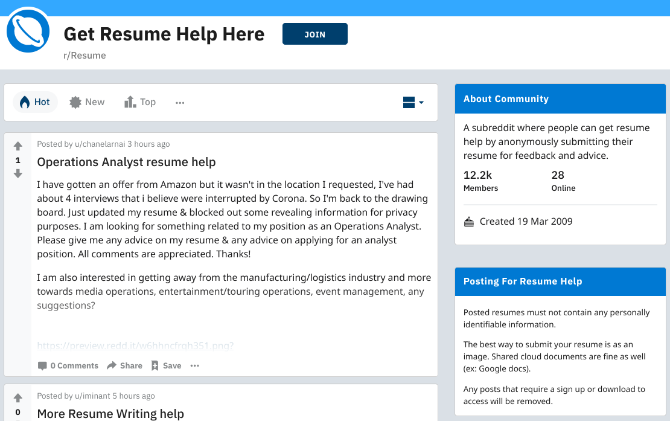 O r / Resume do Reddit é uma comunidade de pessoas para ajudá-lo a criar um currículo impactante 