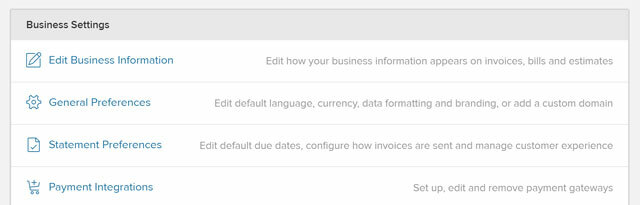 configurações de negócios de forma faturada