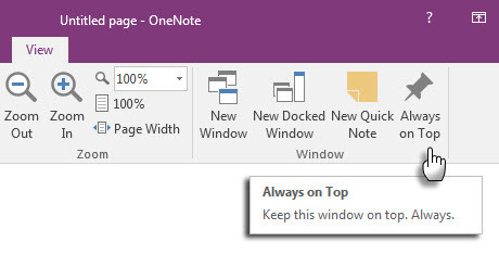 Microsoft OneNote - Nota rápida na parte superior