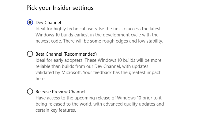 alterar o caminho de desenvolvimento do windows insider
