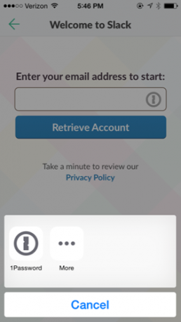 Extensão Slack 1Password