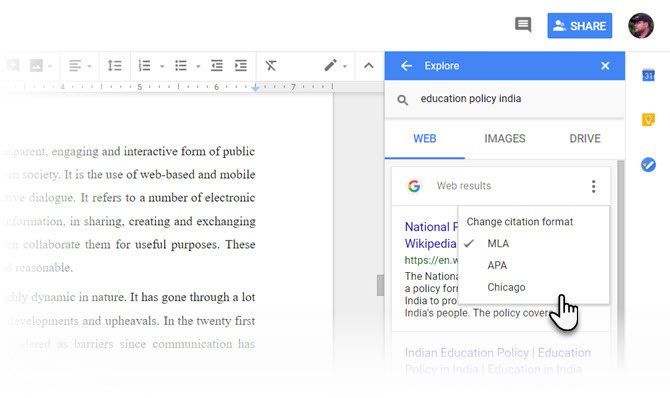 Explore e cite no Google Docs