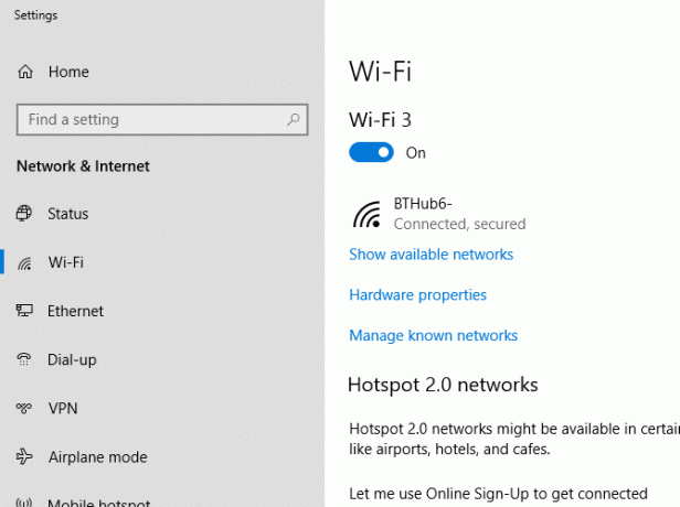 Configurações de Wi-Fi do Windows 10