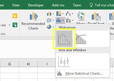 inserção de histograma excel