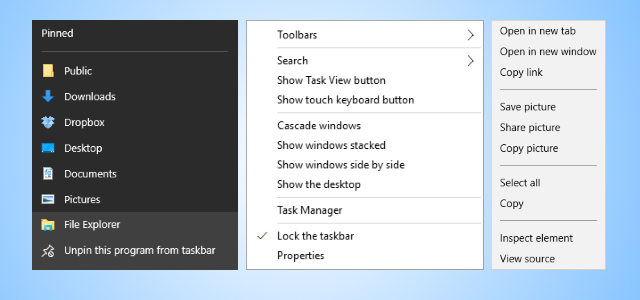 menus de contexto do windows 10