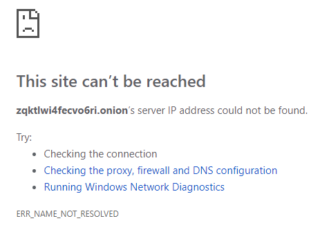 URL de cebola cromada não resolvido