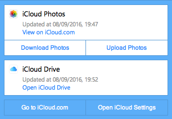 Captura de tela de status do painel de controle do iCloud