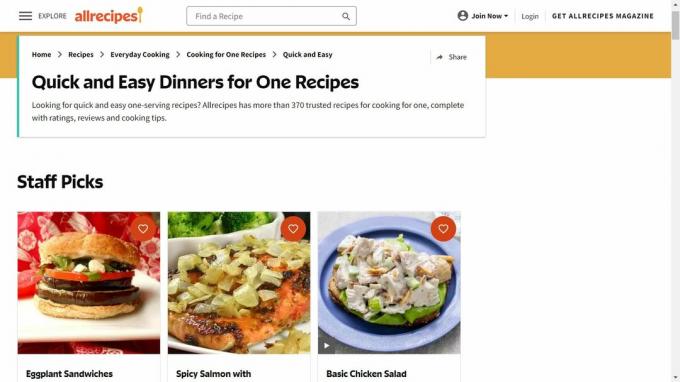 allrecipes jantares para um site